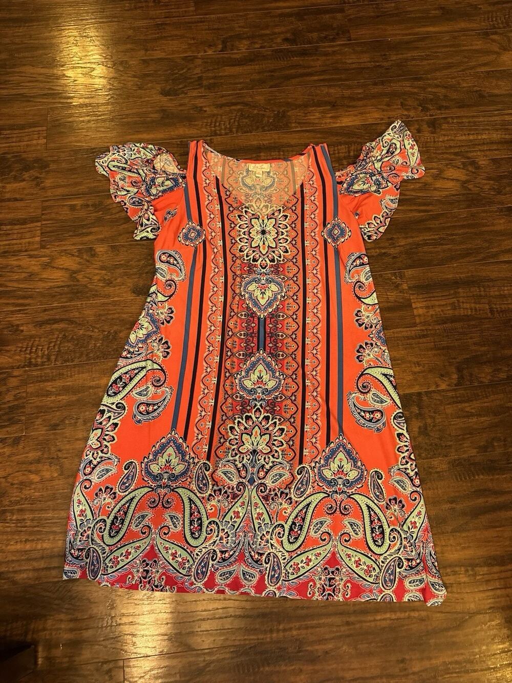Ivy Lane Vibrant Multicolor Cold Shoulder Coral Blue Teal Sz:XL